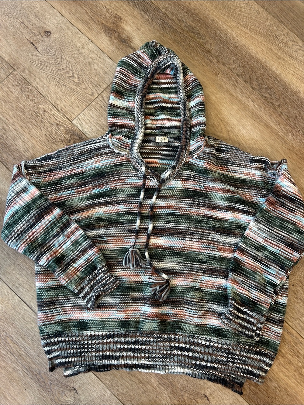 POL knit Striped Hooded Sweater Pullover with tassel - Multicolor